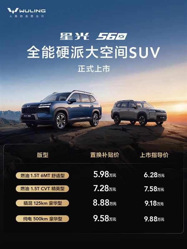 比本田飞度还便宜！五菱大五座SUV星光560上市：5.98万起